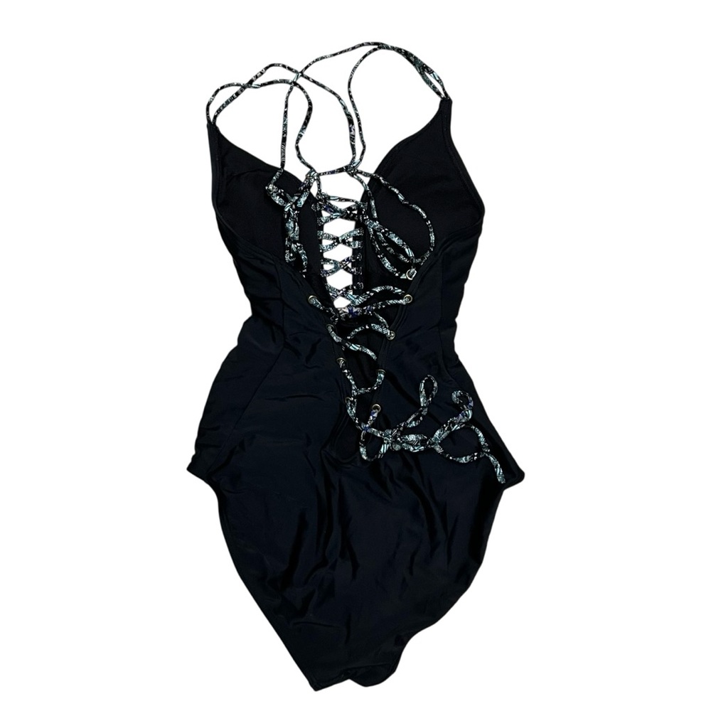 Ambrielle Swimwear‎ Black Strappy Lace Up One Piece Swimsuit Size Small - Picture 3 of 6